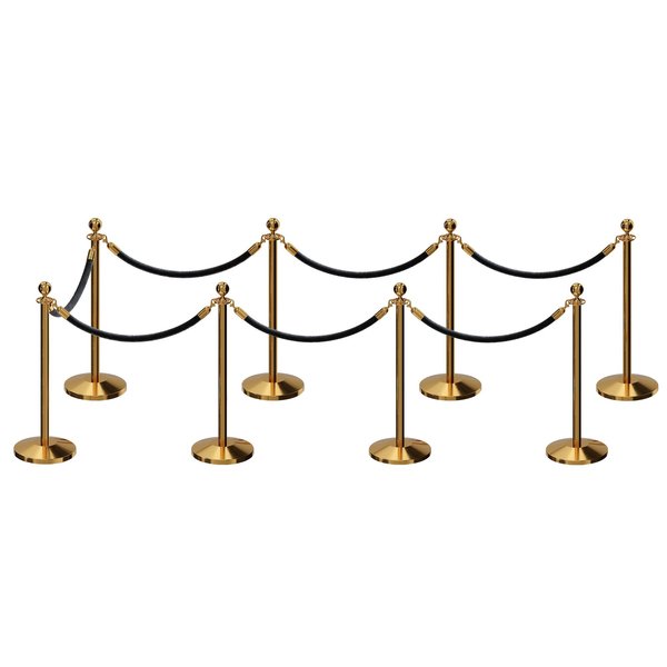 Montour Line Stanchion Post and Rope Kit Pol.Brass, 8 Ball Top7 Black Rope C-Kit-8-PB-BA-7-ER-BK-PB